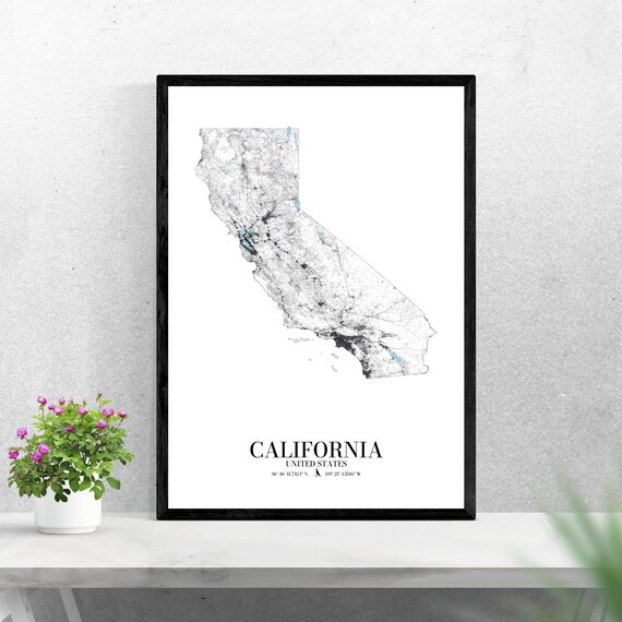 California State Road Map Minimalist Black and White Art Poster