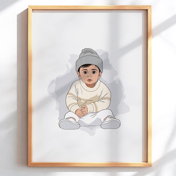 Custom Baby Portrait Minimalist Newborn Line Art Nursery Poster