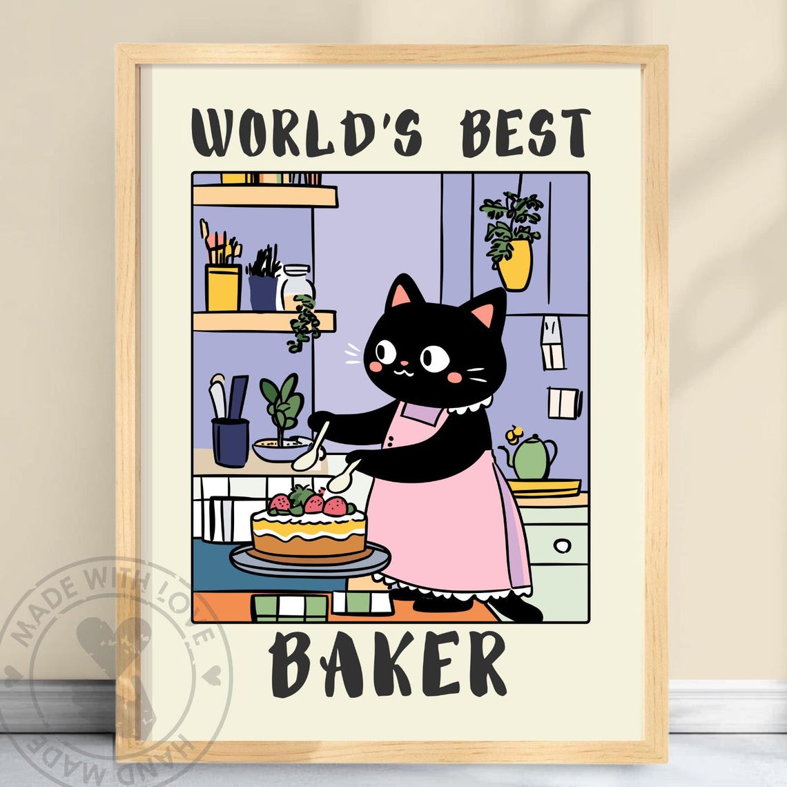 World's Best Baker Funny Black Cat Kitchen Cake Decorating Poster