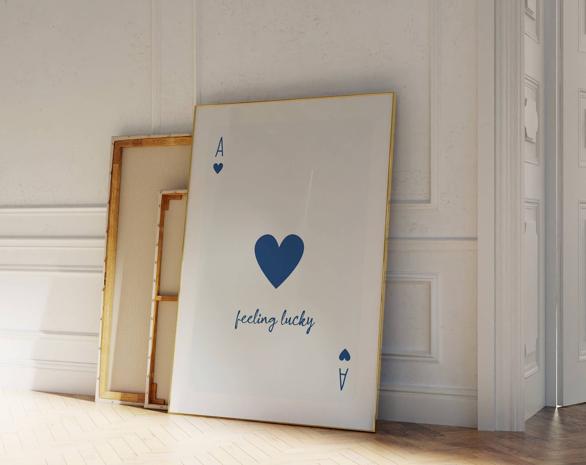 Feeling Lucky Ace of Hearts Navy Blue Minimalist Playing Card Poster