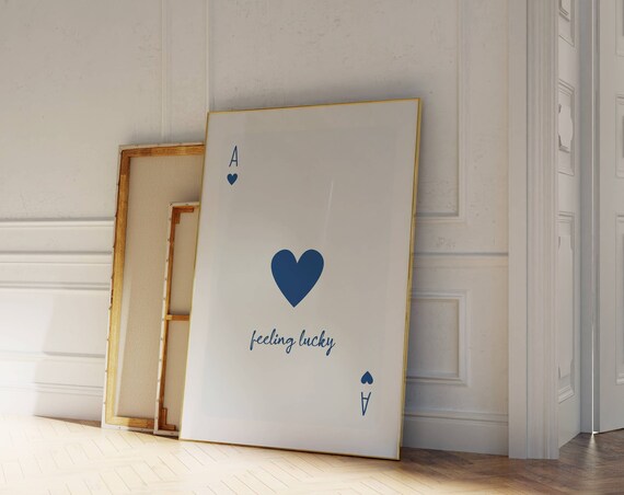 Feeling Lucky Ace of Hearts Navy Blue Minimalist Playing Card Poster