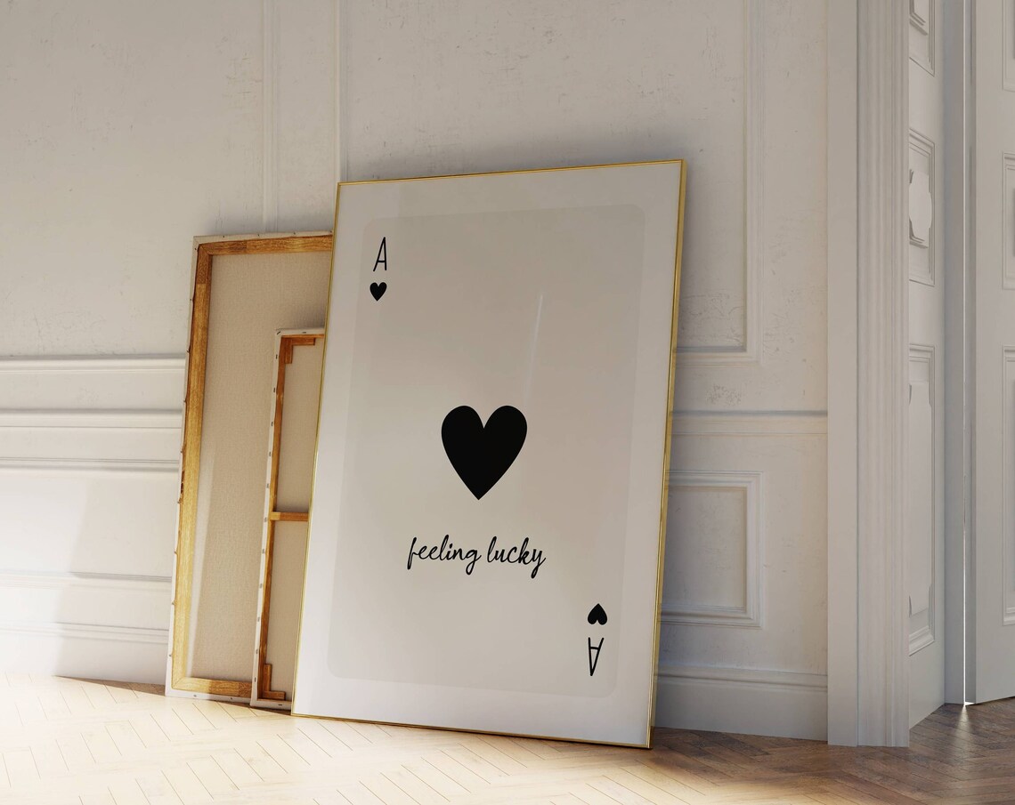 Ace Of Hearts Feeling Lucky Minimalist Black White Card Game Poster