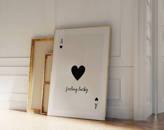 Ace Of Hearts Feeling Lucky Minimalist Black White Card Game Poster