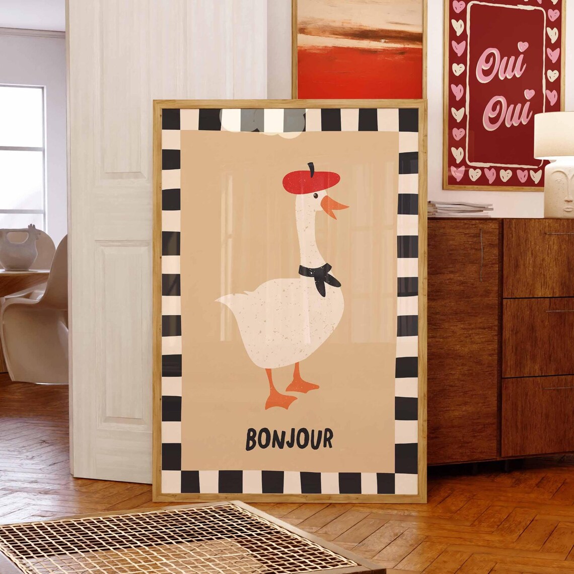 Bonjour Goose Art Print French Beret Quirky Animal Wall Decor