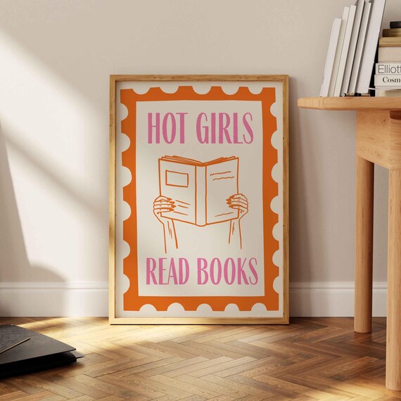 Hot Girls Read Books Pink Retro Stamp Book Lover Gift Wall Art