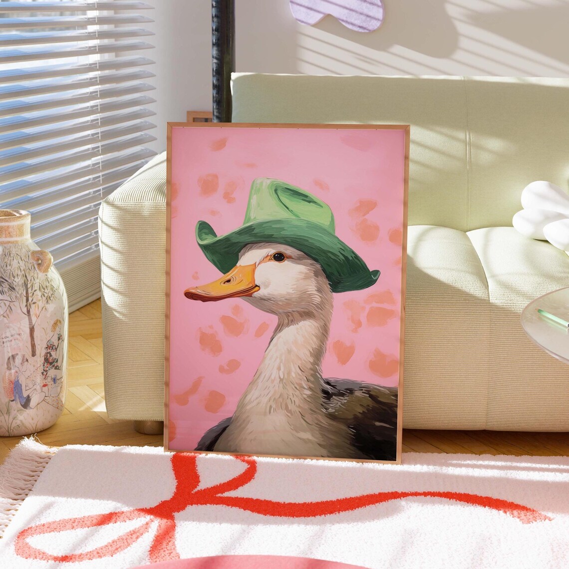 Silly Goose Cowboy Hat Pink Trendy Funny Animal Home Decor Poster