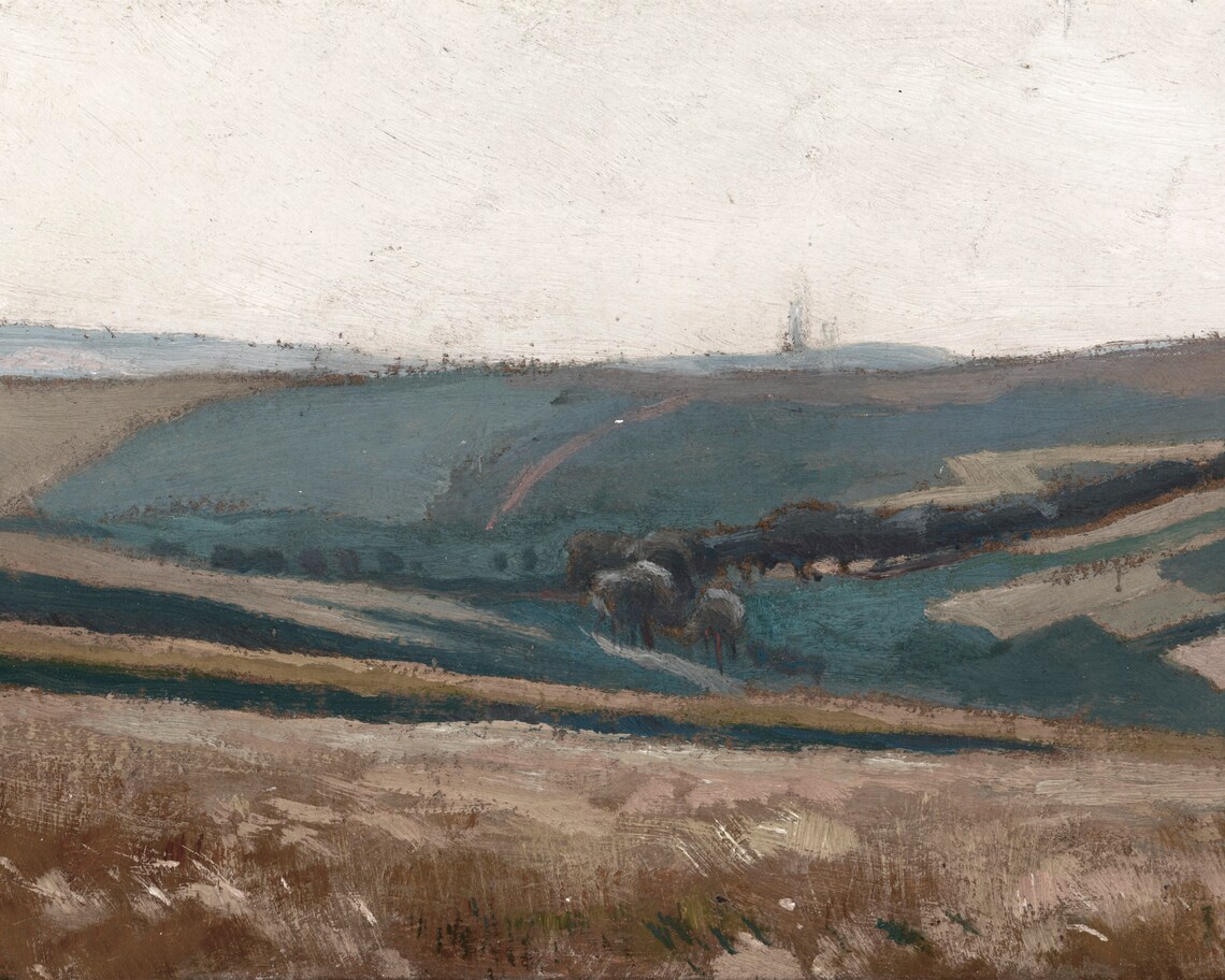 Abstract Blue Landscape Art Print, Country Field - Image 3
