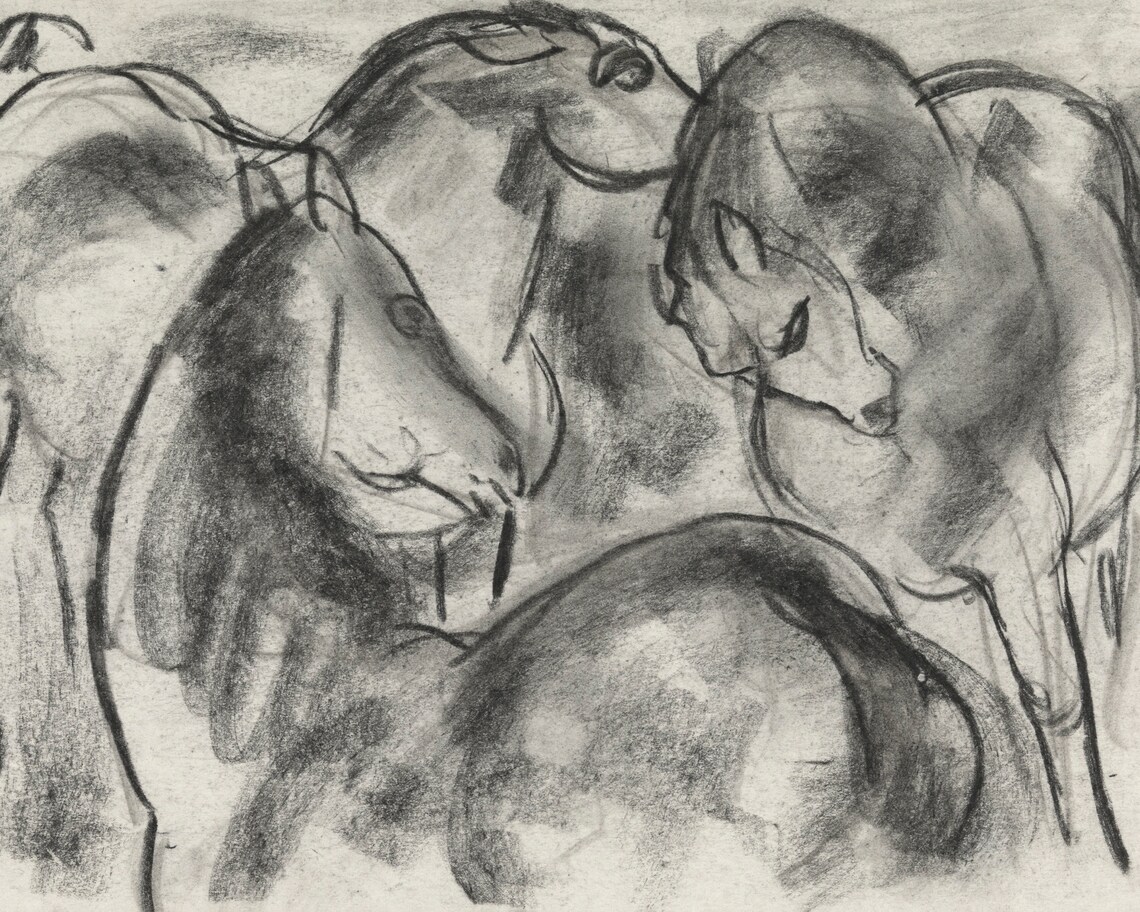 Antique Horse Sketch Minimalist Charcoal Art Print - Image 3