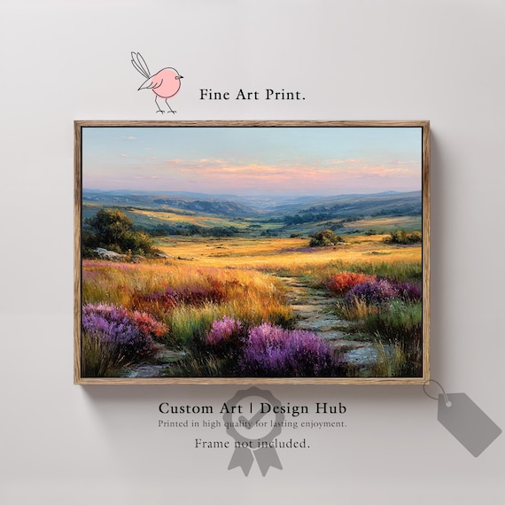 Lavender Sunset Meadow Impressionist Countryside Landscape Art Poster