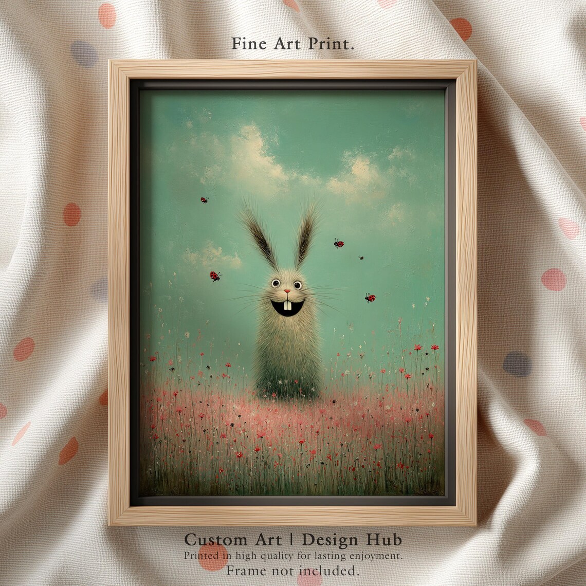 Whimsical Funny Goofy Bunny Rabbit Wildflower Meadow Art Poster