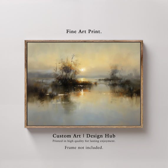 Golden Misty Sunrise Landscape Print Serene River Reflection Art