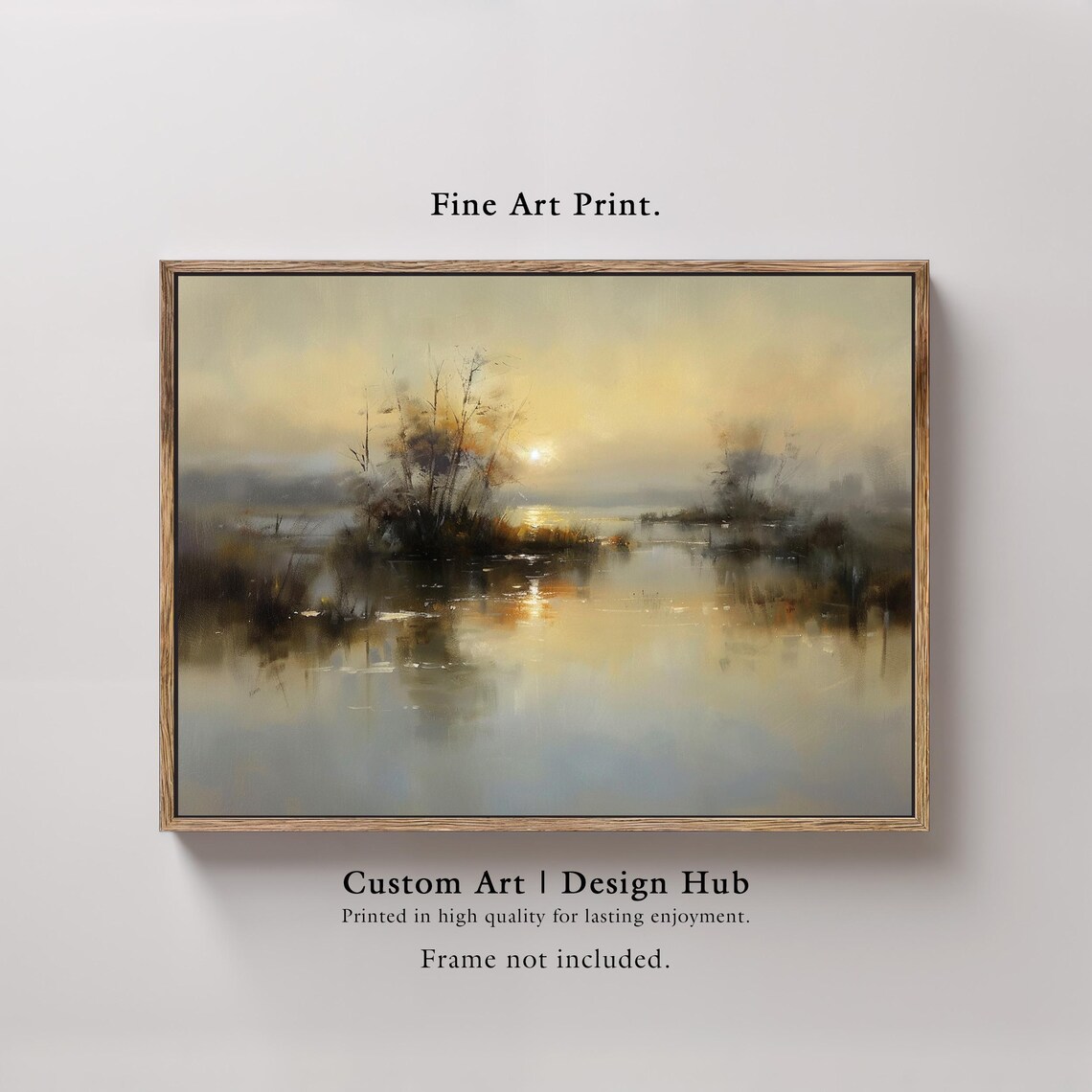 Golden River Sunrise Painting Misty Calm Water Reflection Art Poster