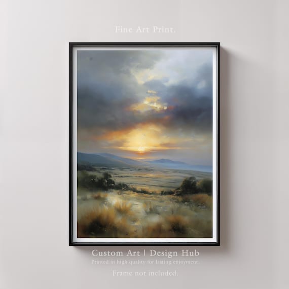 Sunset Landscape Art Print Golden Horizon Painting Nature Wall Decor