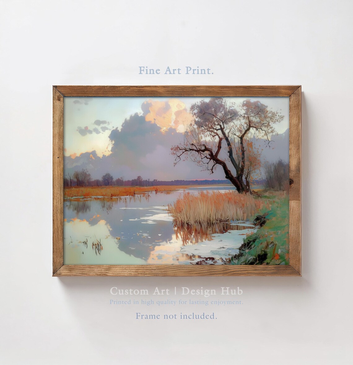 Sunset Lake Landscape, Vintage Nature Art Print