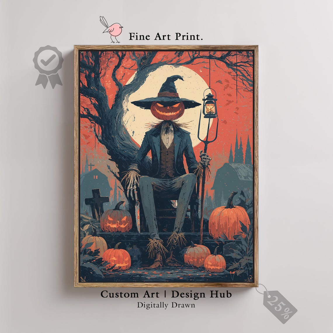 Pumpkin Head Scarecrow King Gothic Vintage Moonlit Halloween Poster
