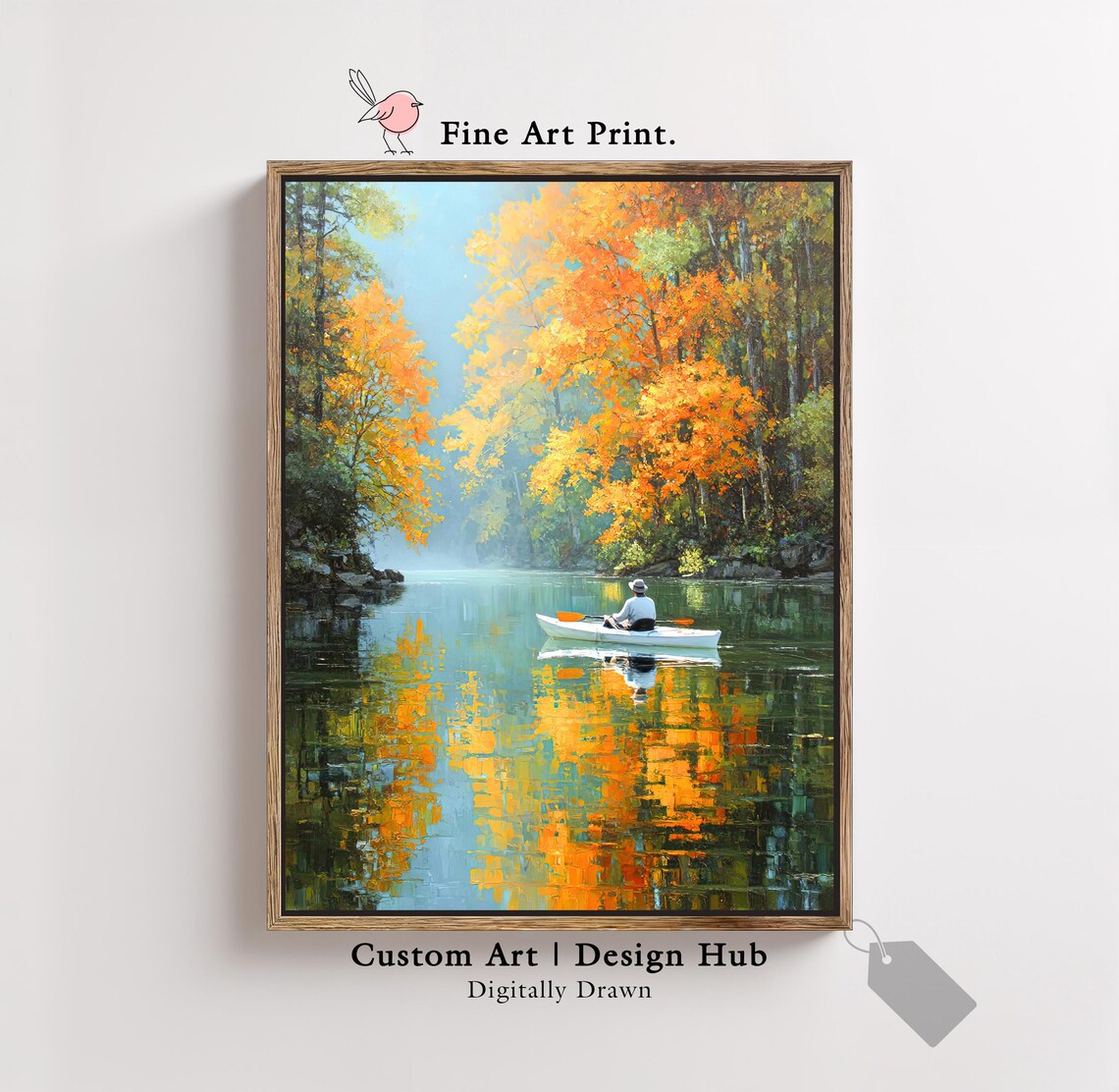 Kayaker on Autumn Lake Golden Reflections Serene Fine Art Poster