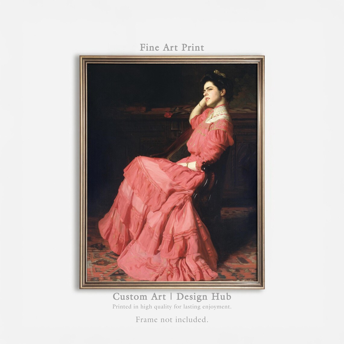 Elegant Lady In Pink Gown Reclining Vintage Romantic Portrait Print