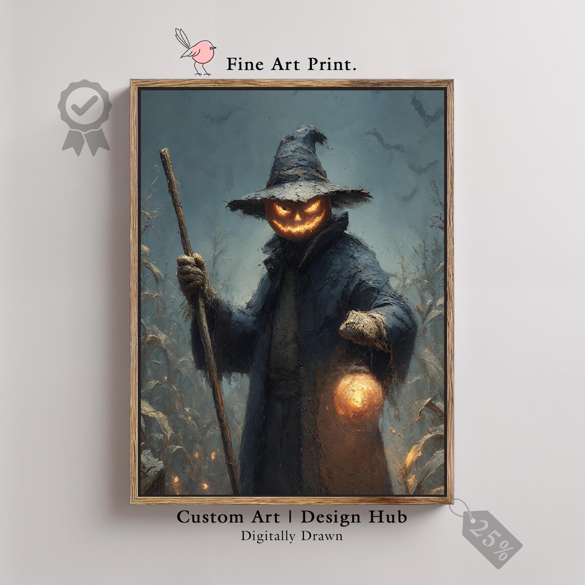 Creepy Scarecrow Jack Olantern Print Gothic Halloween Cornfield Decor