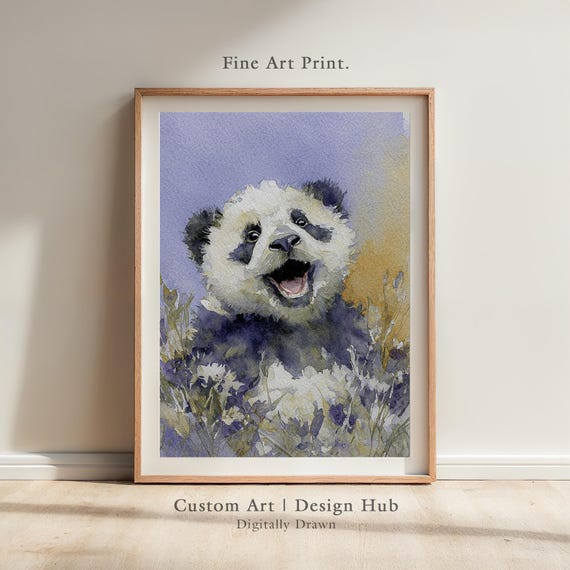 Watercolor Panda Bear Wall Art Print For Nursery Or Kids Room Decor