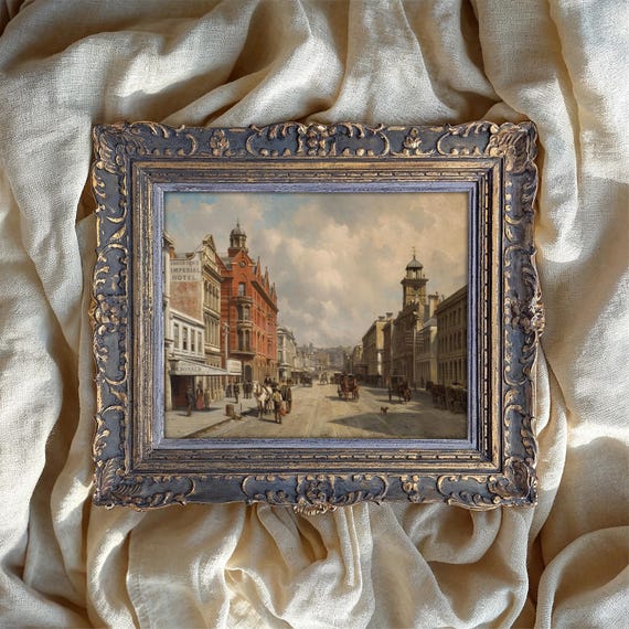 Victorian City Street Painting Print 19th Century Architecture Fine Art Wall Decor