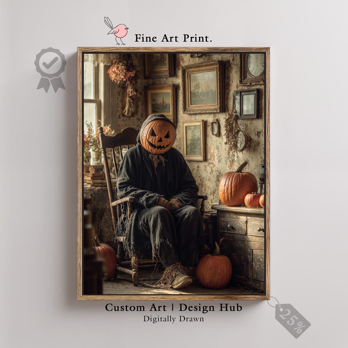 Pumpkin Head Scarecrow Rustic Farmhouse Spooky Halloween Poster