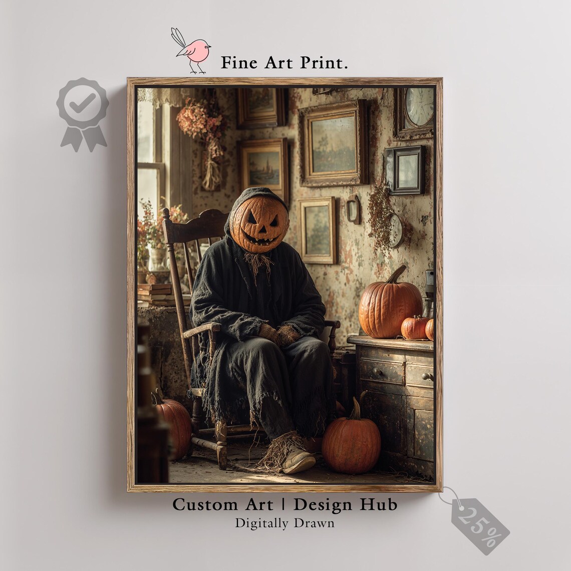 Pumpkin Scarecrow Print Spooky Farmhouse Halloween Decor