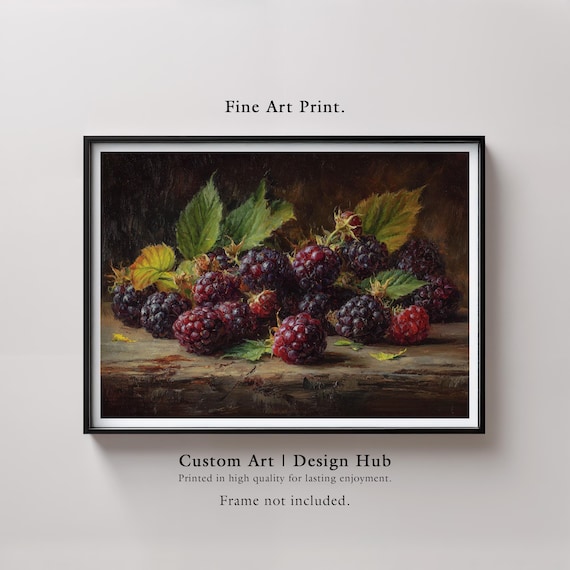 Vintage Blackberries on Rustic Wood Botanical Still Life Print