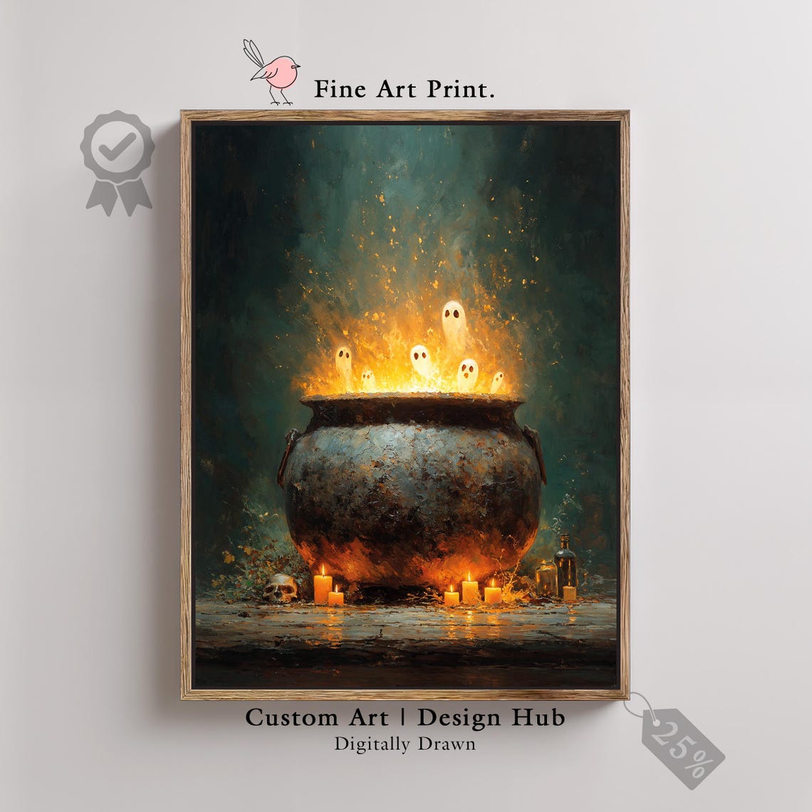 Halloween Cauldron with Glowing Ghosts Gothic Witch Art Print