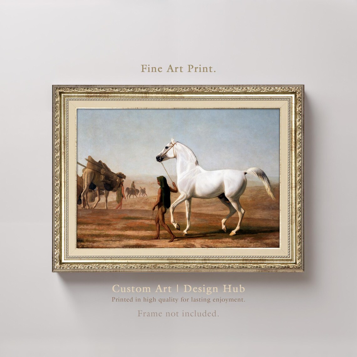 White Arabian Horse Desert Vintage Equestrian Fine Art Wall Print