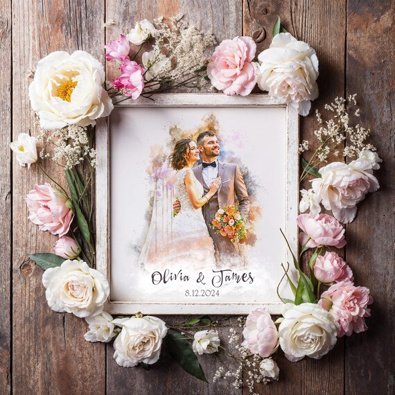Painting From Photo Wedding Illustration Custom Portrait Couple Watercolor Gift For Her Art