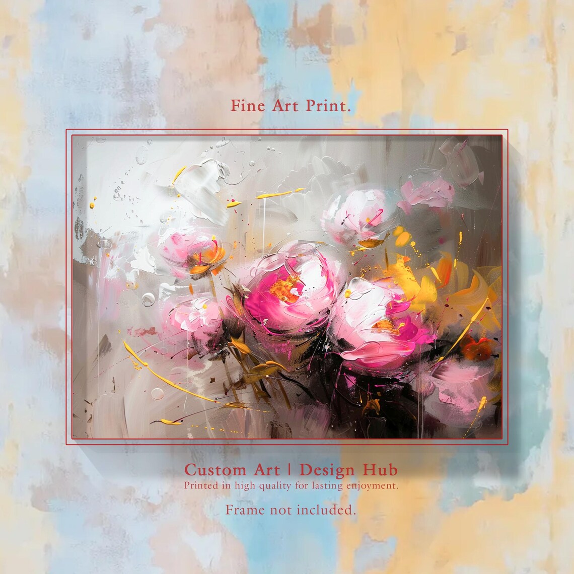 Pink Peony Bouquet Modern Impressionist Floral Painting Art Poster