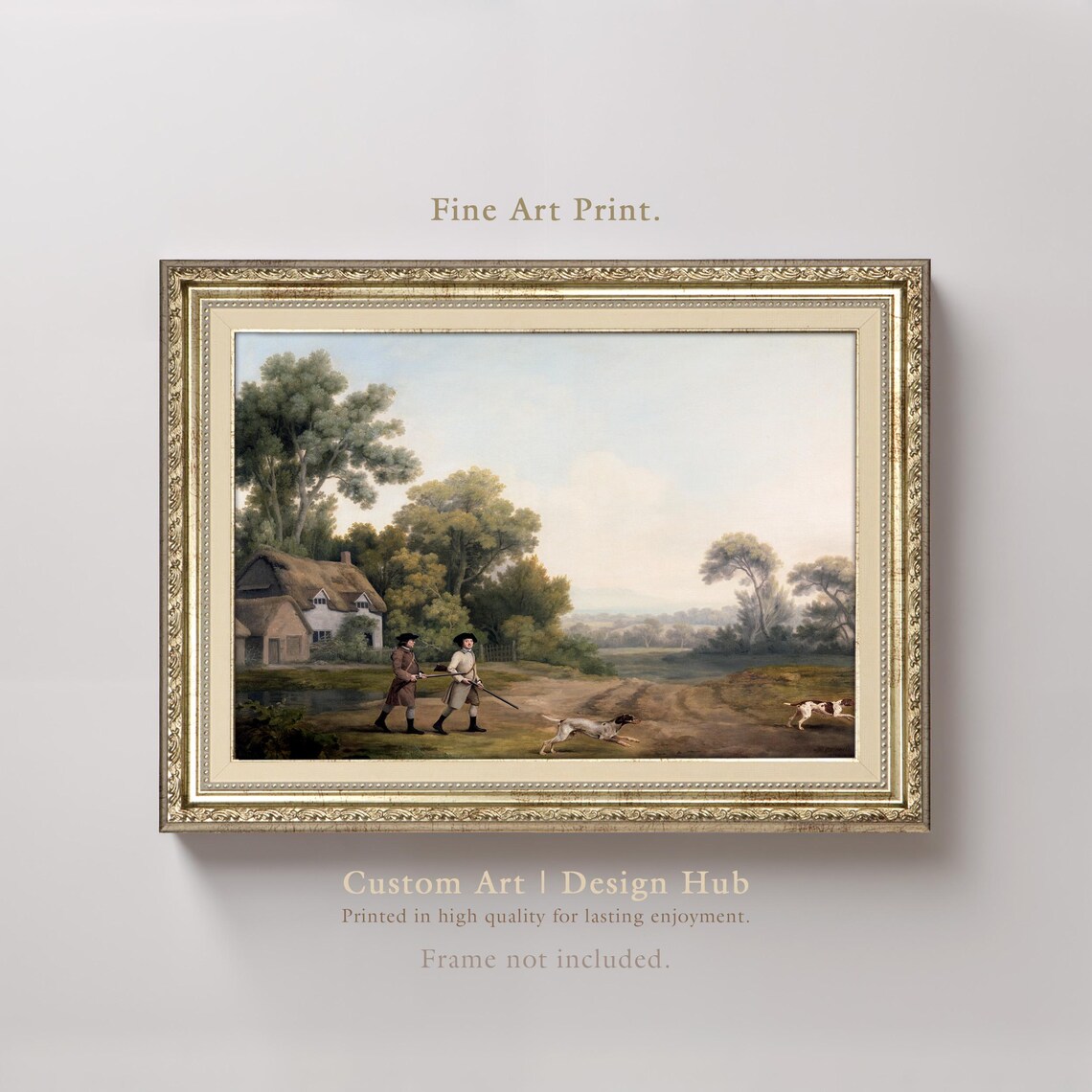 Huntsmen With Dogs By Cottage Vintage English Countryside Art Print