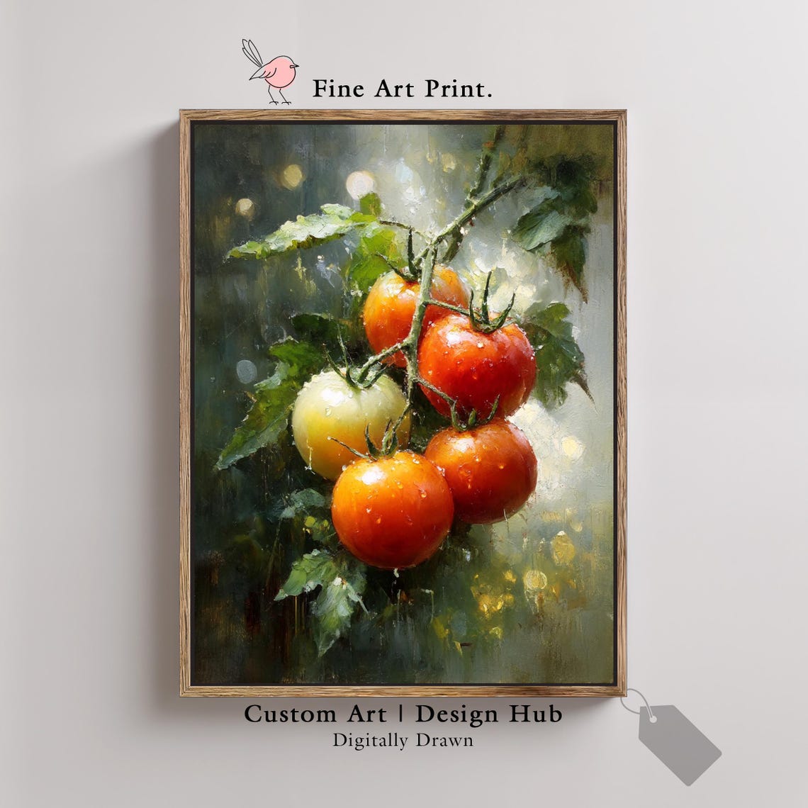 Tomatoes On Vine Water Droplets Garden Fresh Vintage Art Poster