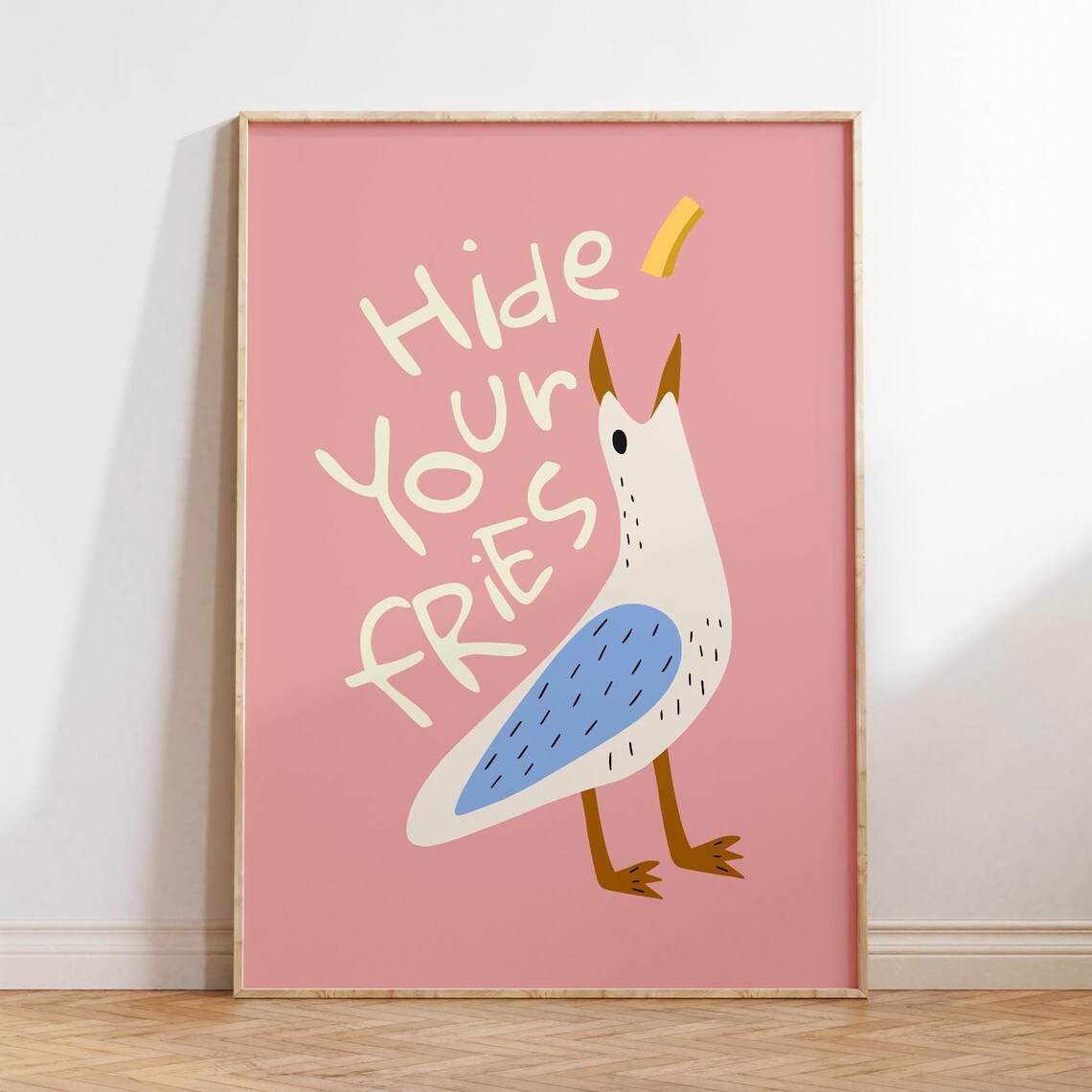 Funny Seagull Beach Poster, Trendy Coastal Decor