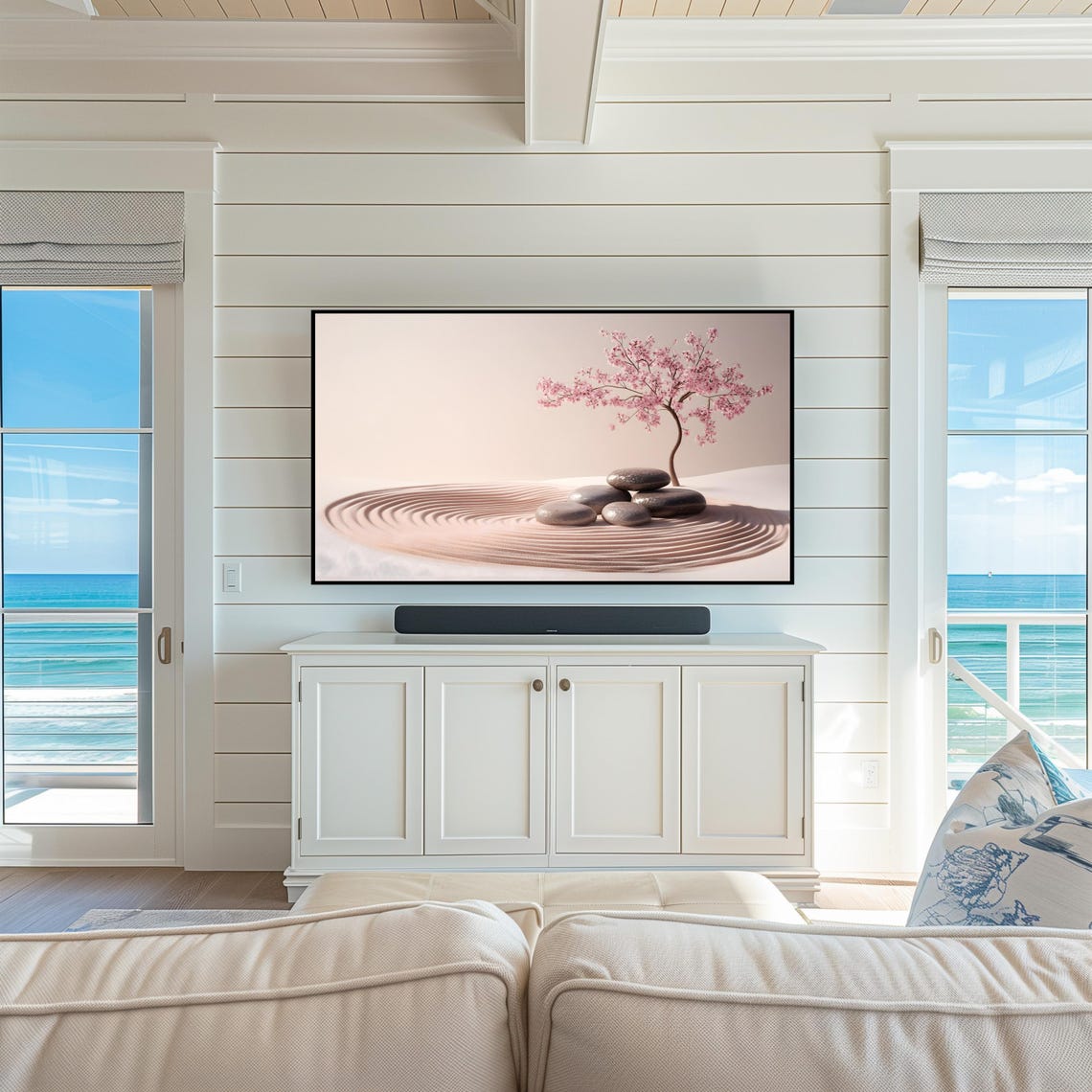 Minimalist Zen Garden Cherry Blossom Raked Sand Stones Calm Poster - Image 5