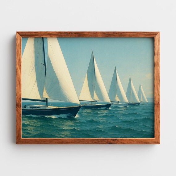 Vintage Sailboat Regatta Racing Yachts Nautical Ocean Painting Poster