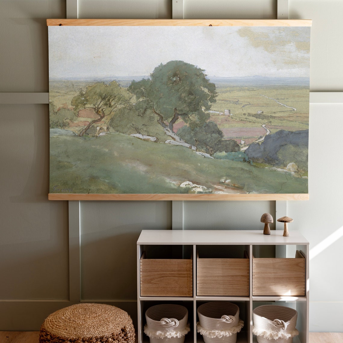 Green Hillside Trees Valley Vintage Oil Painting Landscape Poster - Image 3