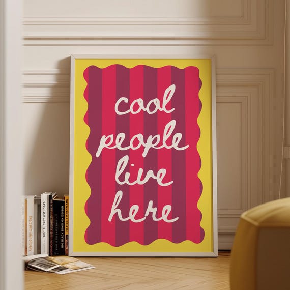 Cool People Live Here Print Trendy Typography Wall Art Positive Quote Poster Family Gift Pink Dorm Room Decor 44