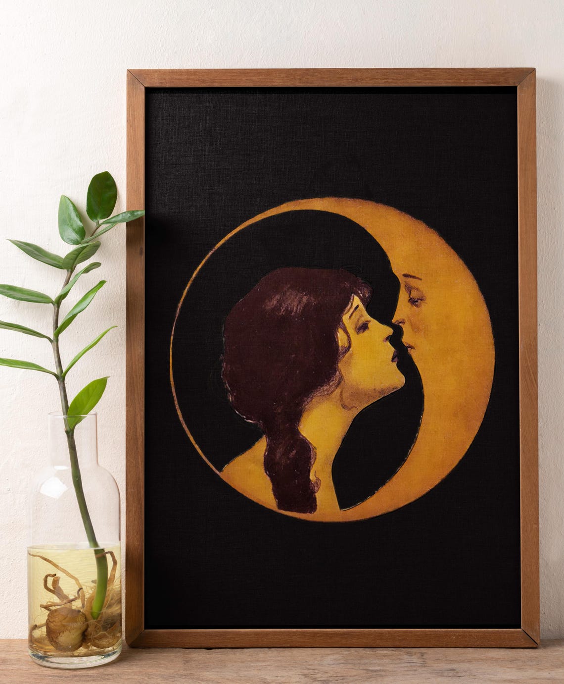 Woman Kissing Moon - Art Nouveau