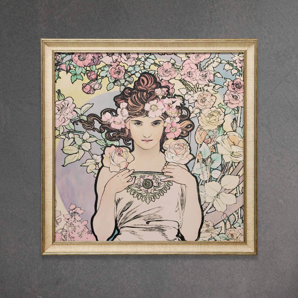 Mucha Goddess Floral Print, Art Nouveau Art Print