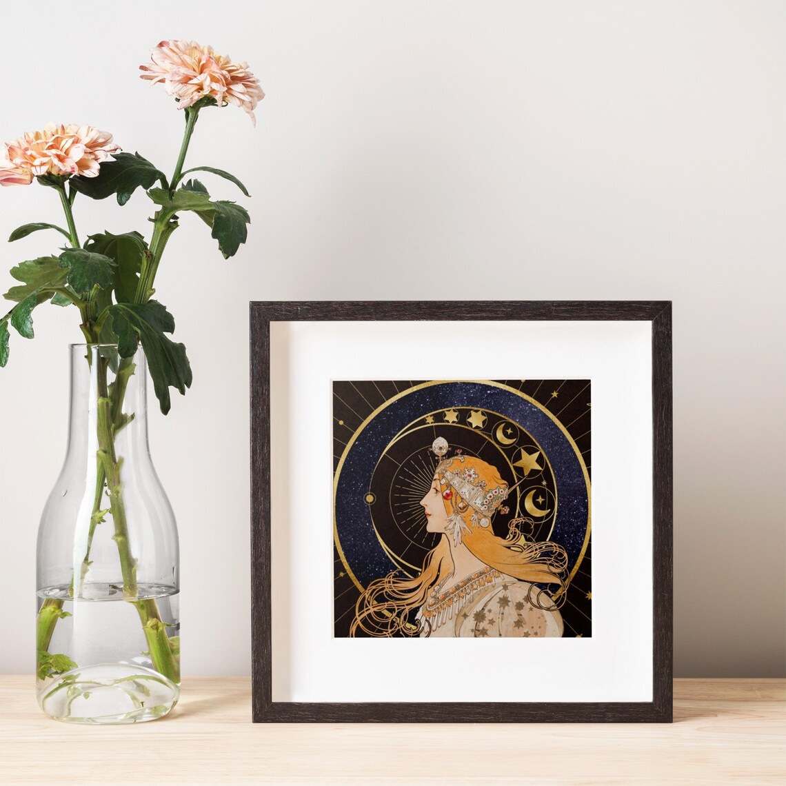 Vintage Woman And Moon Art Nouveau Moon Goddess Poster