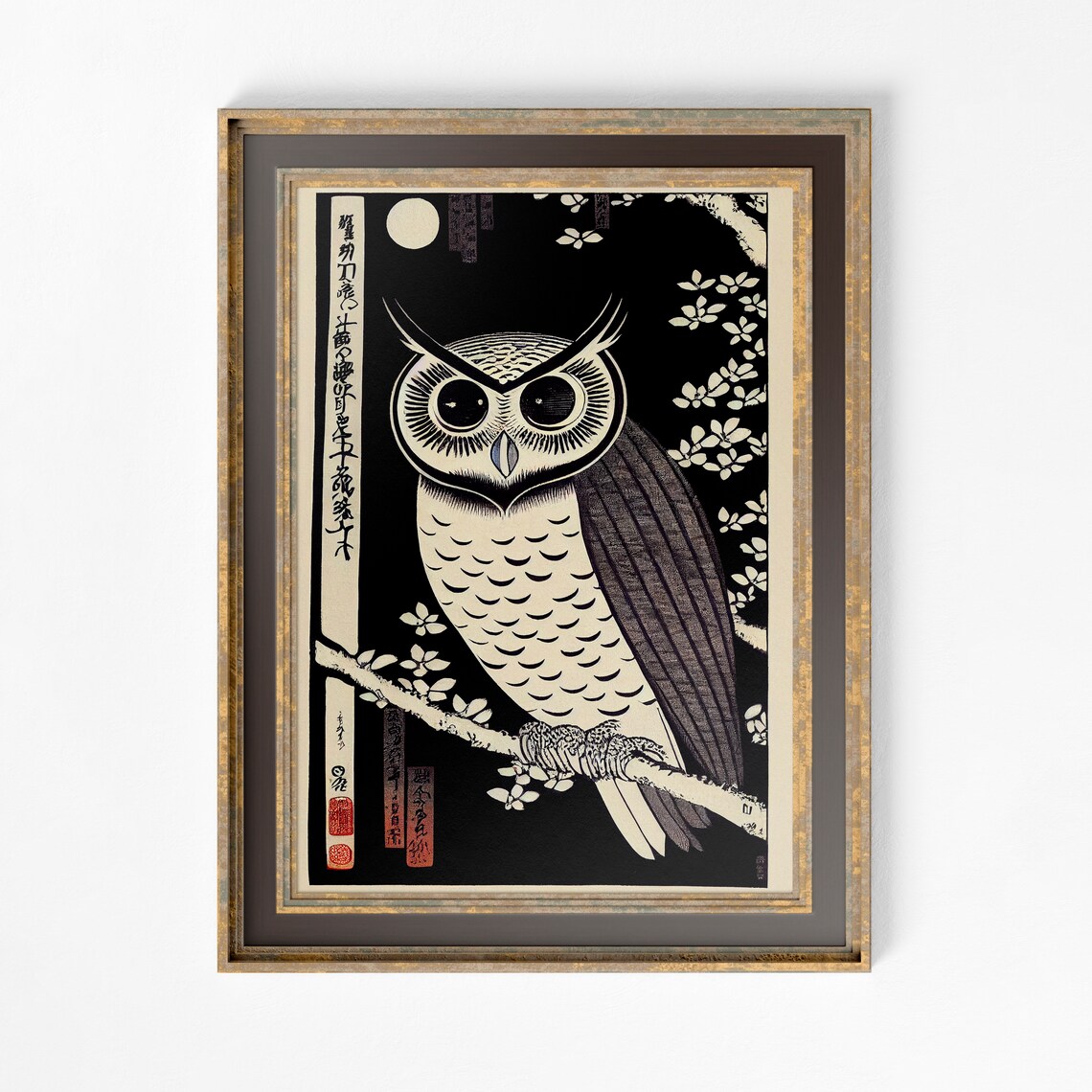 Owl Vintage Japanese Illustration, Antique Print