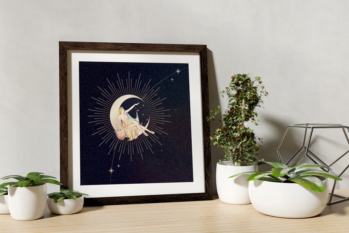 Moon Goddess Art Nouveau Art Deco Wall Art Print