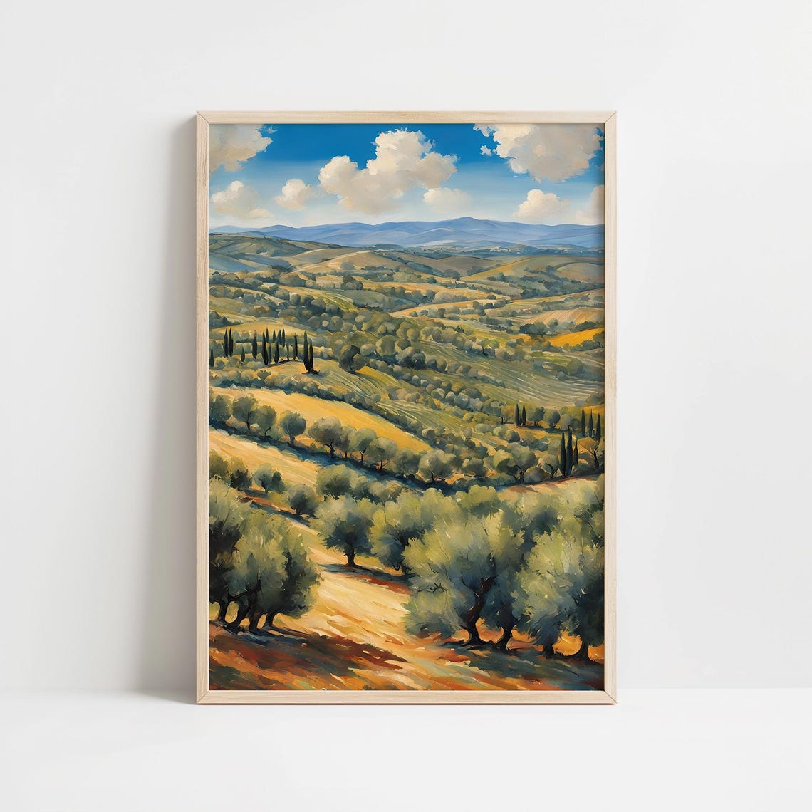 European Olive Grove Rolling Hills Sunlit Oil Landscape Poster