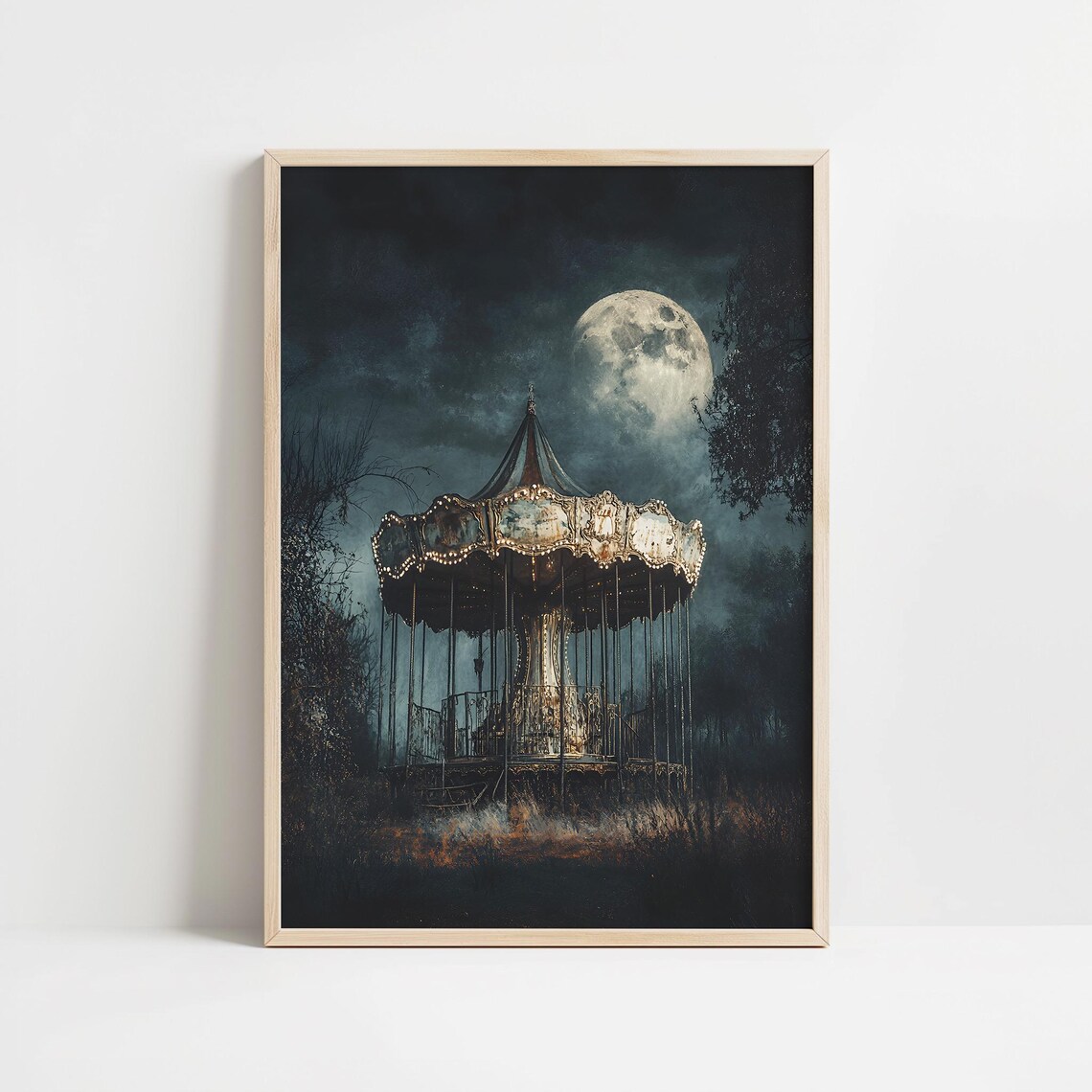 Moody Dark Academia Abandoned Carousel Art Print