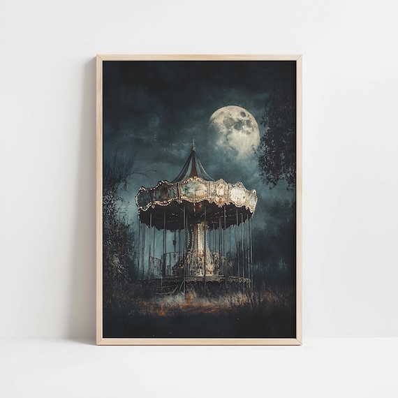 Moody Dark Academia Abandoned Carousel Art Print