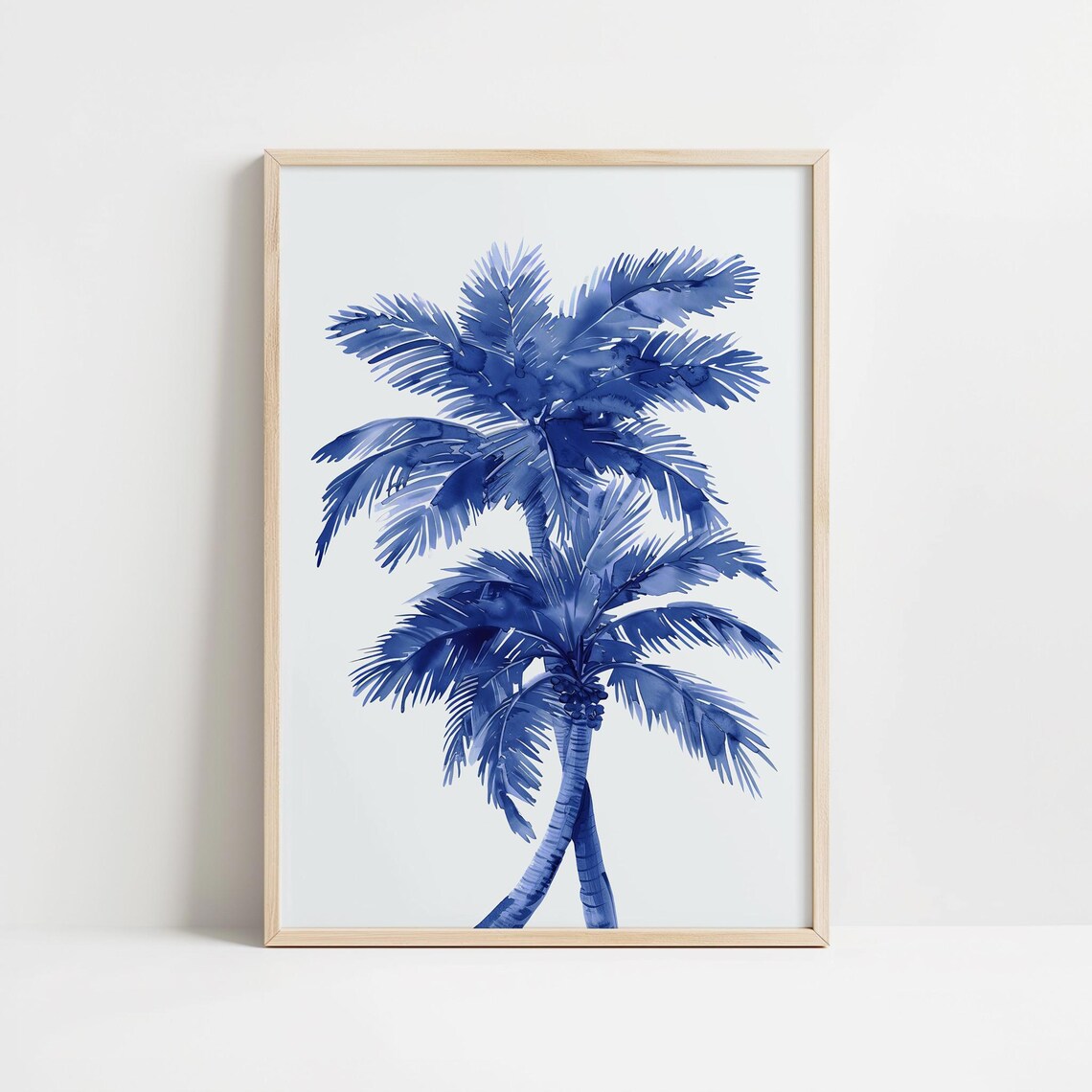 Blue Toile Palm Tree Wall Art Poster Beach Palms Wall Art Decor Blue Beach Wall Poster Minimalist Wall Art