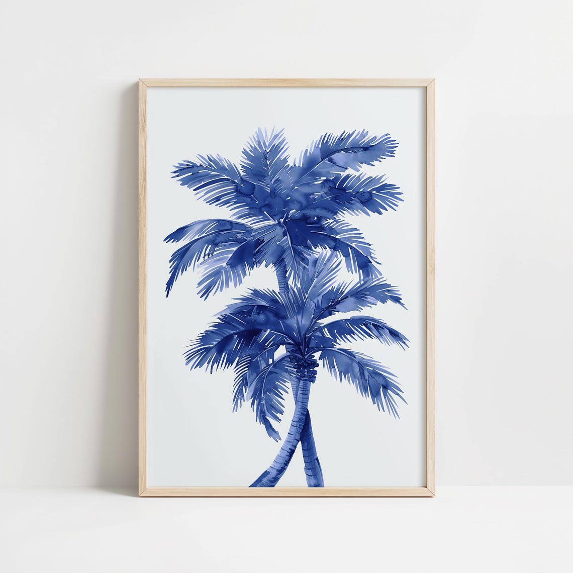 Serene Blue Watercolor Palm Tree Tropical Minimalist Beach Poster
