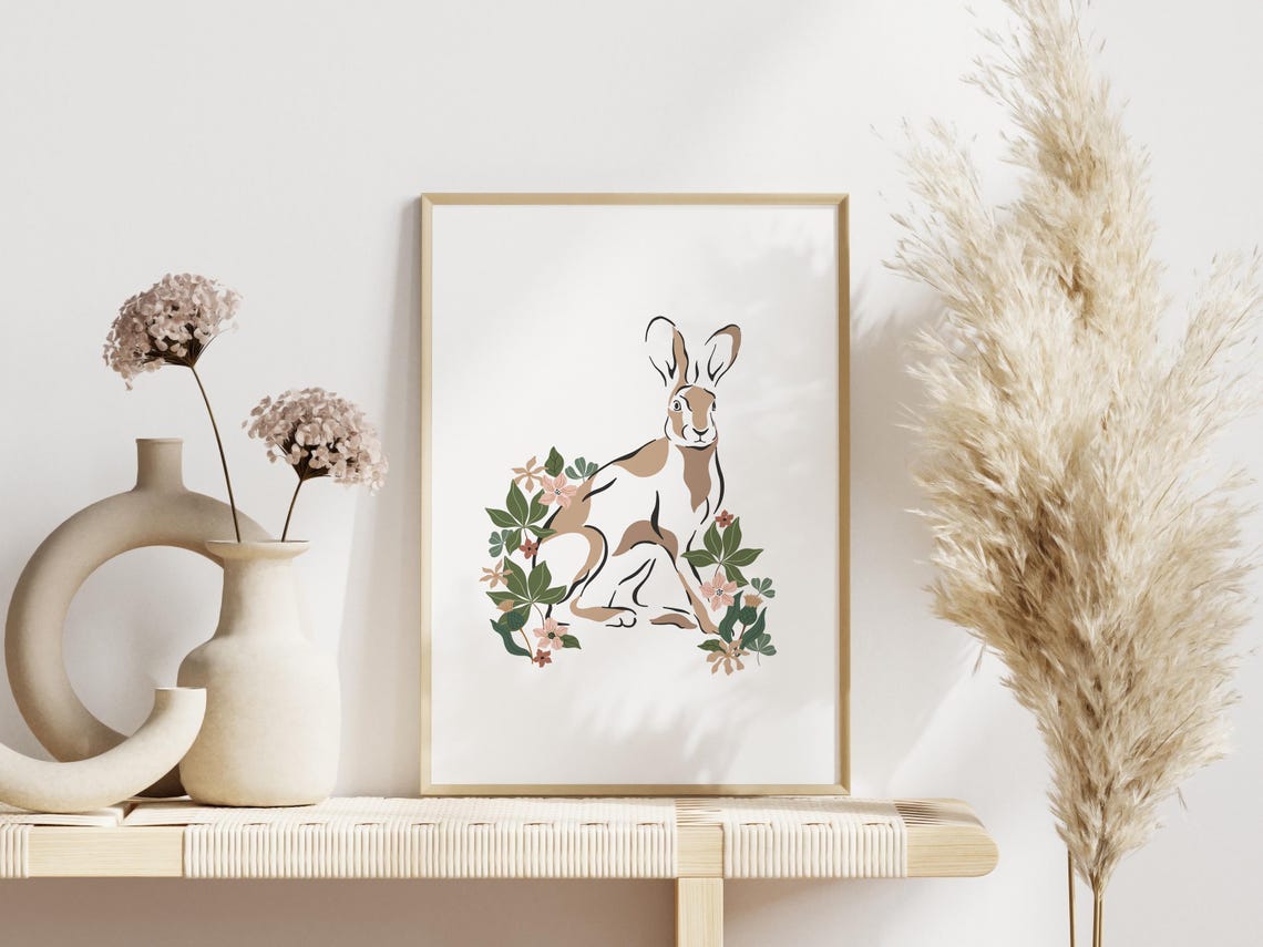 Bohemian Rabbit Hare Pink Blossom Floral Botanical Garden Poster - Image 3