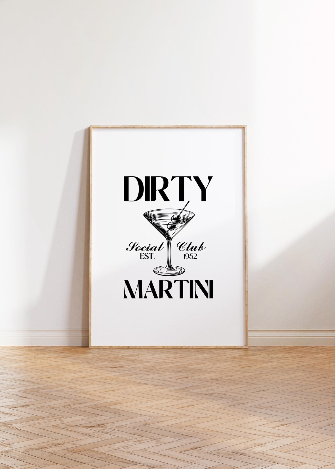 Dirty Martini Social Club Est 1952 Black Typography White Bar Cart Poster - Image 3